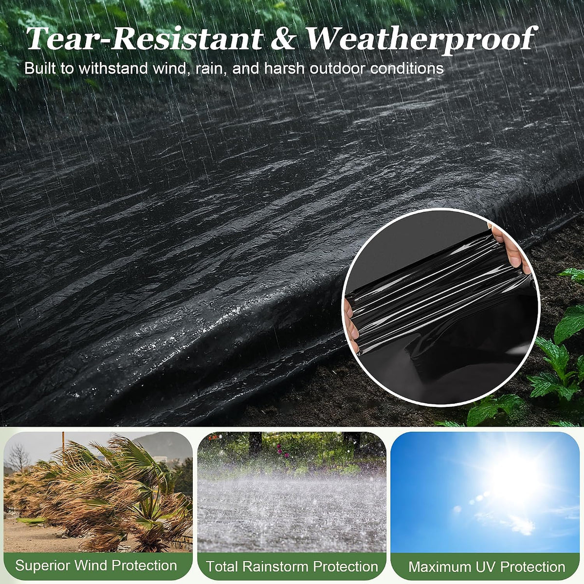 6 Mil Black Plastic Sheeting (10' x 25') - Heavy Duty, UV Resistant Polyethylene Sheeting Roll for Greenhouse, Vapor