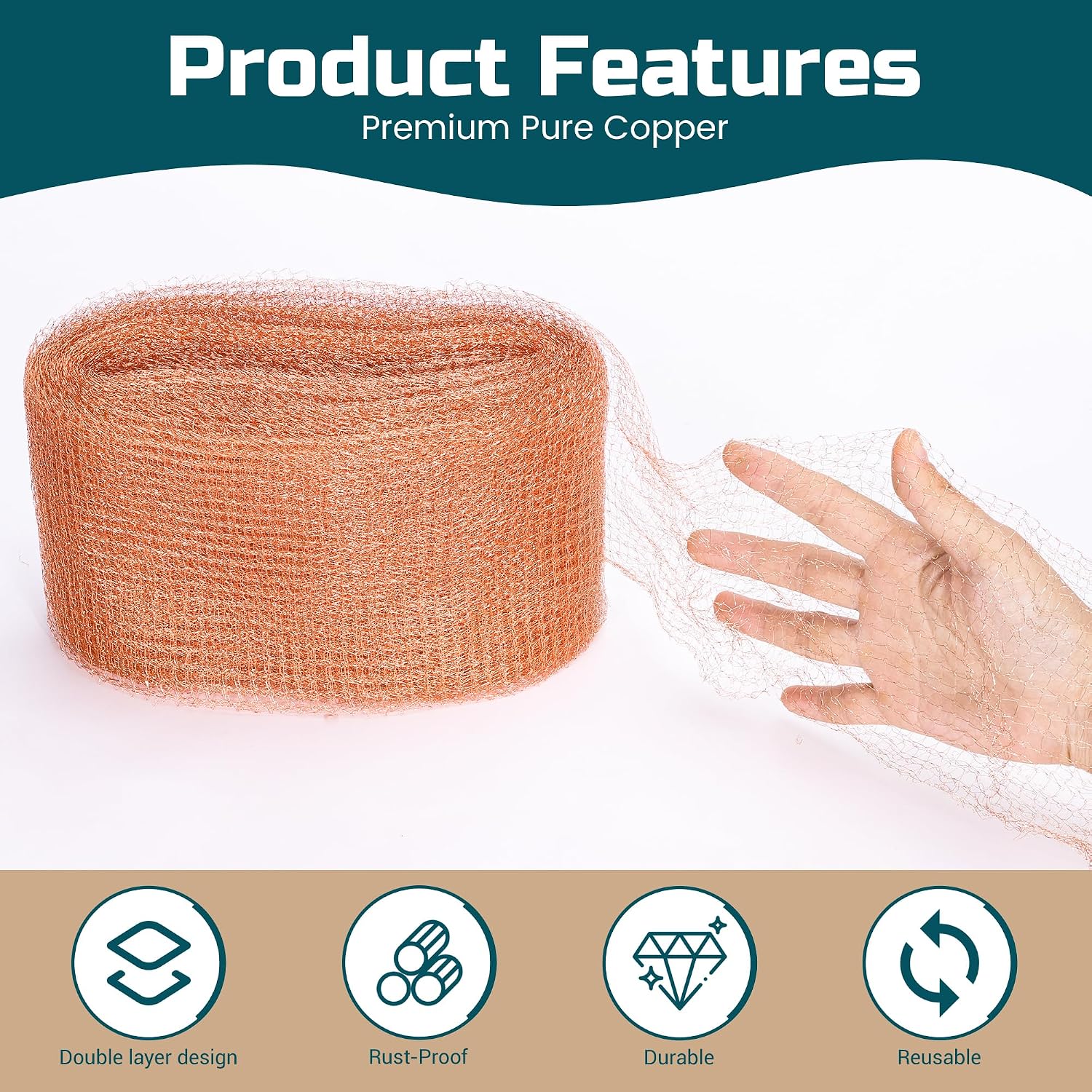 Copper Mesh Rodent Control Kit, 4in x 30ft Rustproof Pure Copper Mesh Roll | Ideal for Slug Snail Mice Control