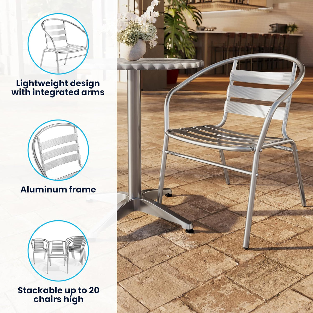 Commercial Aluminum Slat Back Indoor/Outdoor Stack Chair
