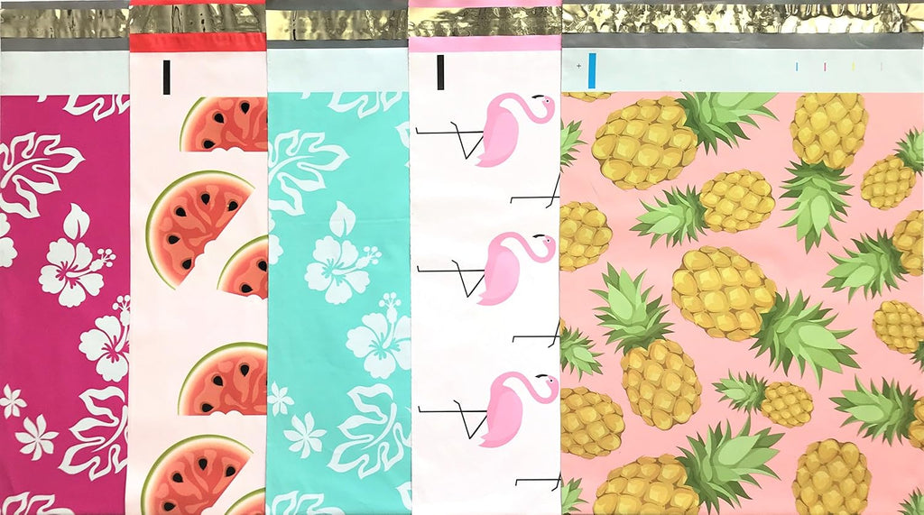 Designer Poly Mailers 10x13: Sample Variety Pack ~ Anchor, Daisy, Hibiscus, Arrow, Cactus, Pink & Mint Aloha