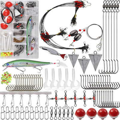 Saltwater Fishing Tackle Kit,131pcs Surf Fishing Gear with Saltwater Fishing Lures Fish Finder Rigs Pyramid Sinkers