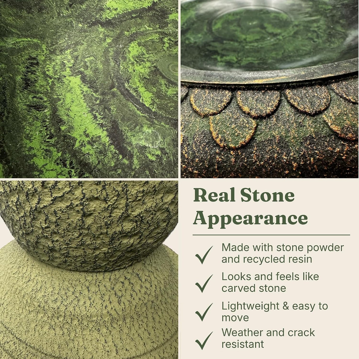 Pedestal Birdbath with Solar Fountain, Resin Stone Composite Outdoor Garden Decor, Standing Bird Bath for Outside