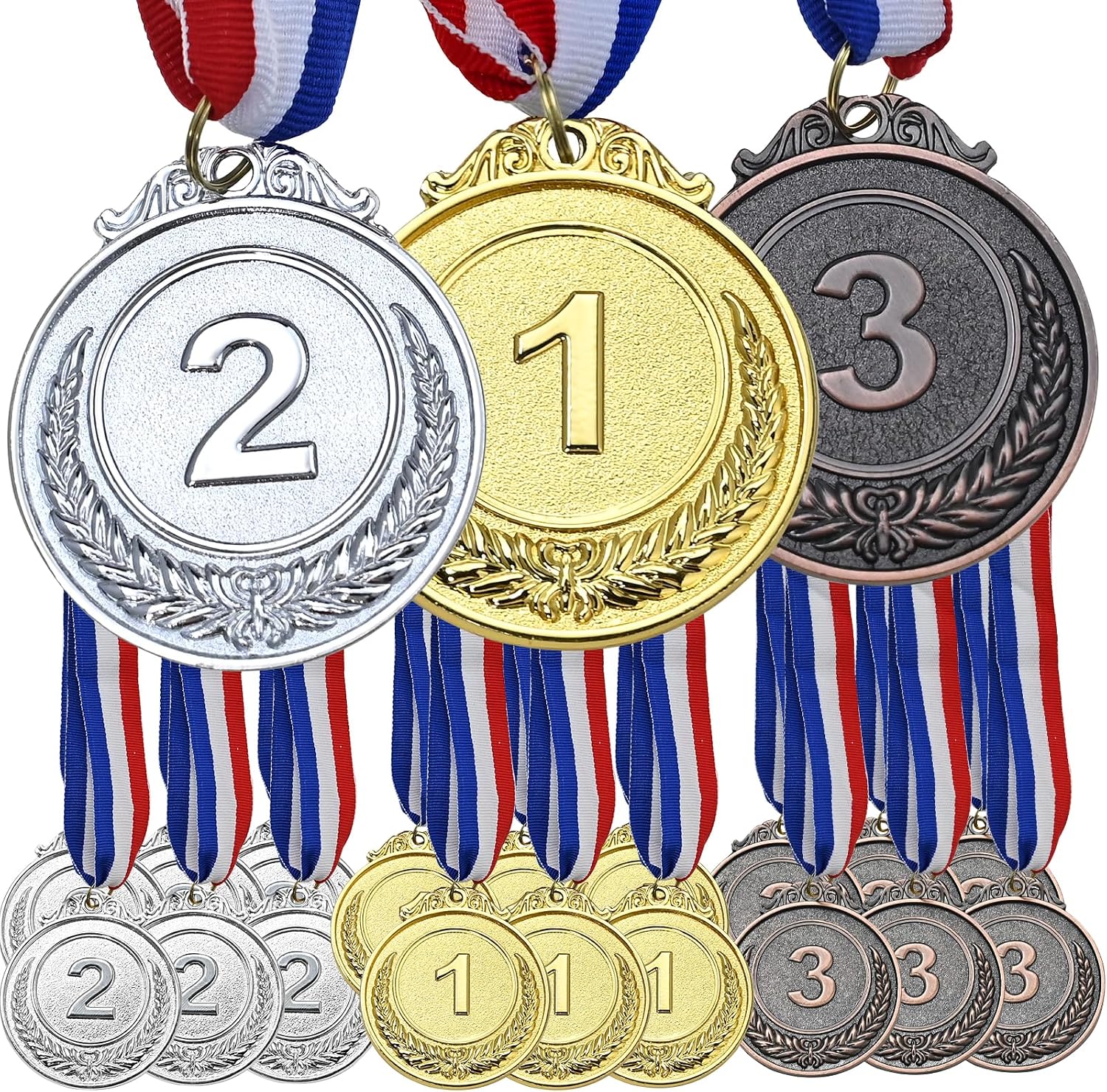 18 Award Medals, 2 Inch Gold, Silver and Bronze Prizes for Winners | 1st 2nd 3rd Place Medals with Neck Ribbon, Ideal