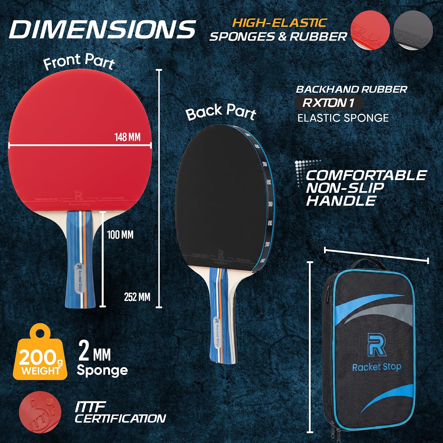 Velocity Table Tennis Paddle Set – 2 Ping Pong Rackets with ITTF-Approved Rubber, Retractable Net System, 3-Star