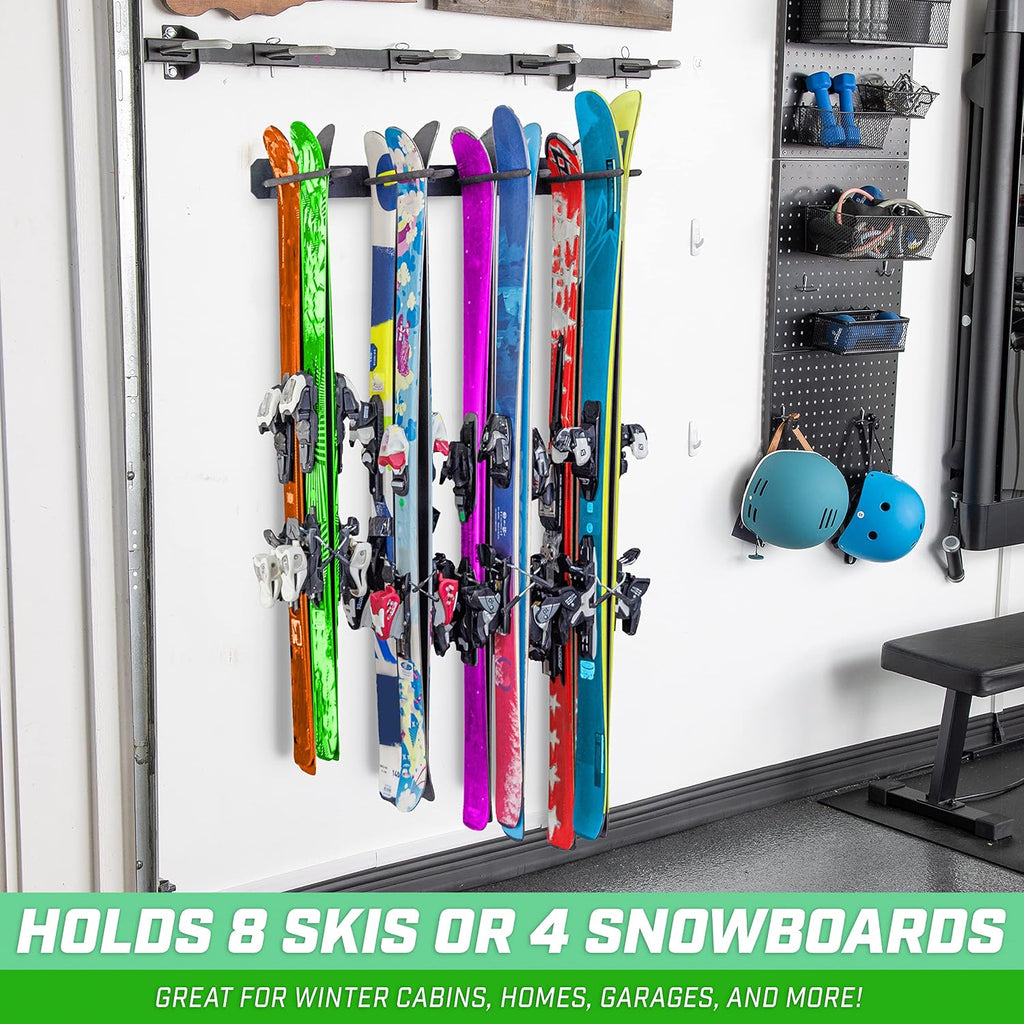Wall Mounted Ski and Snowboard Storage Rack - 2 or 8 Ski Sizes
