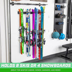 Wall Mounted Ski and Snowboard Storage Rack - 2 or 8 Ski Sizes