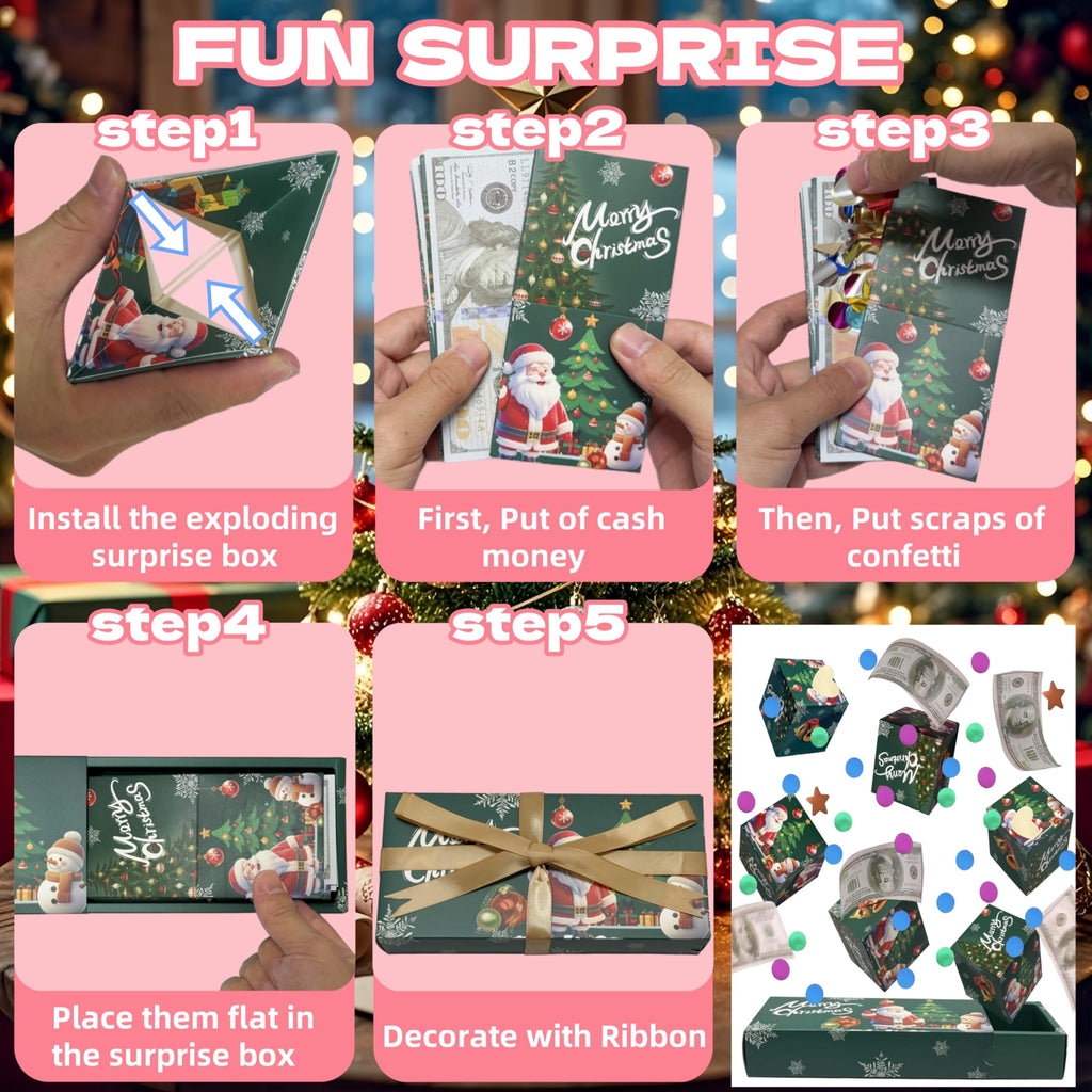 Christmas Surprise Money Gift Box Explosion for Cash Pop Up Box