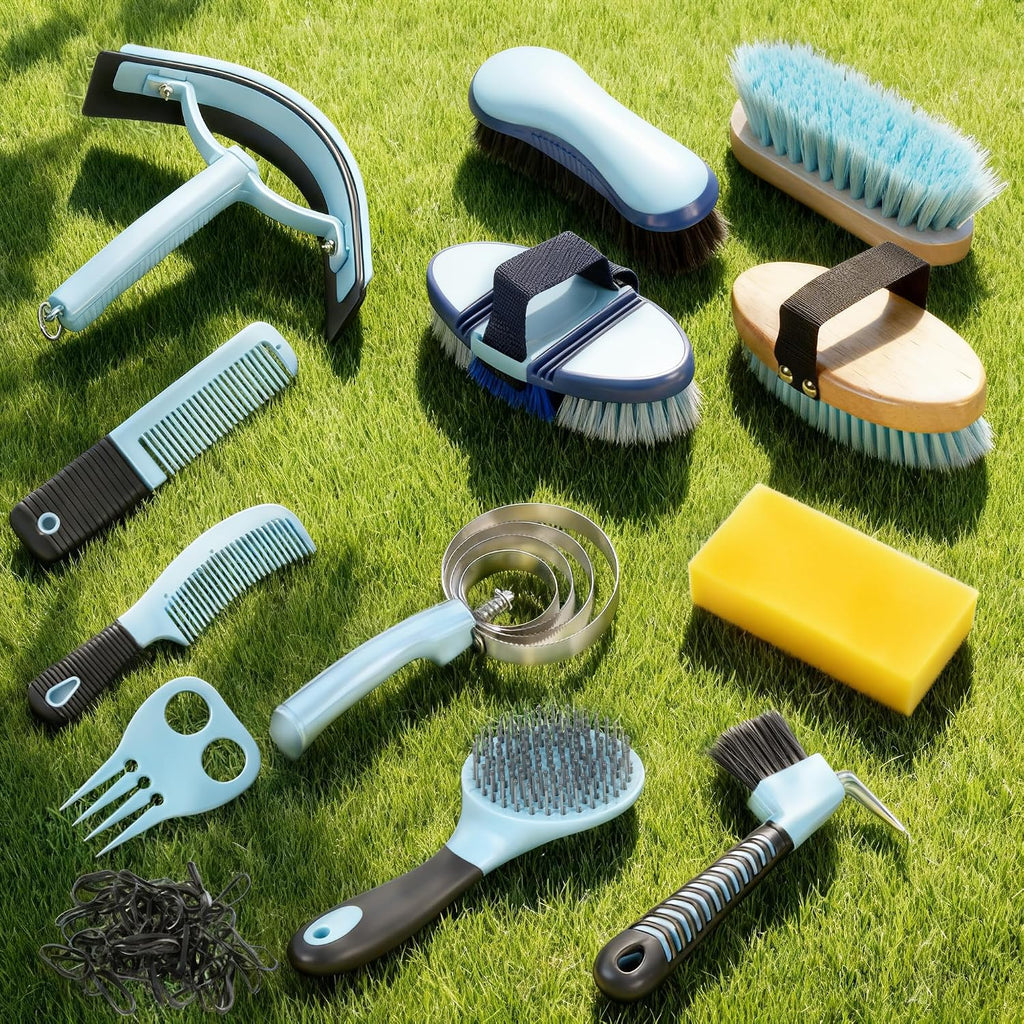 Horse Grooming Kit, 14-in-1 Professional Horse Brush Supplies Set for Grooming & Care, with Horse Brushes, Curry