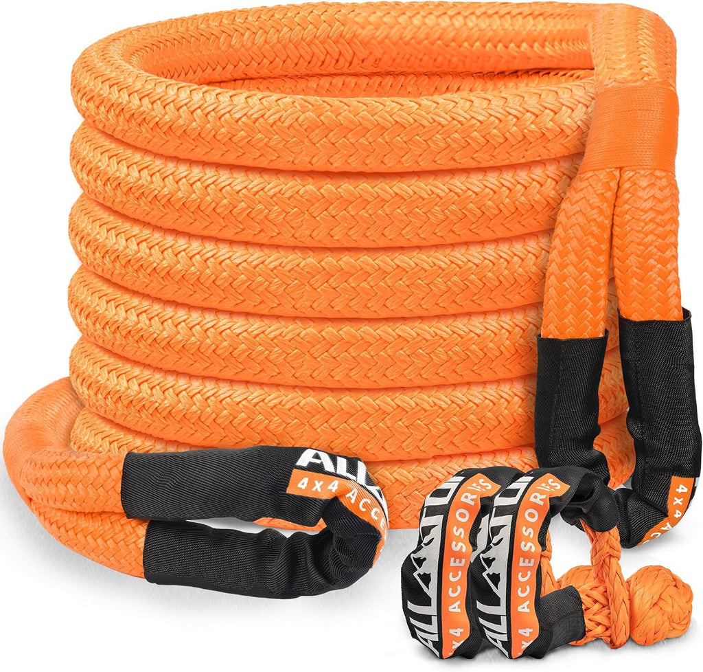 Kinetic Recovery Rope Kit w/ 2 Soft Shackles, 83000Lbs, 1.5in x 30ft, Heavy Duty 30+% Elasticity, 27600Lbs Work Load