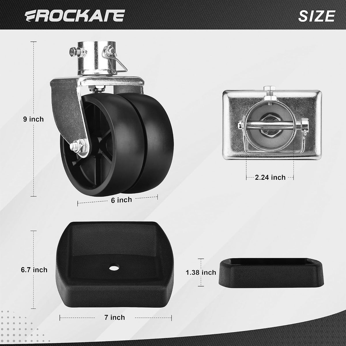 Dual 6'' Trailer Jack Swivel Caster Wheel Replacement with Rubber Wheel Chock，2000LBs Capacity with Pin for Boat