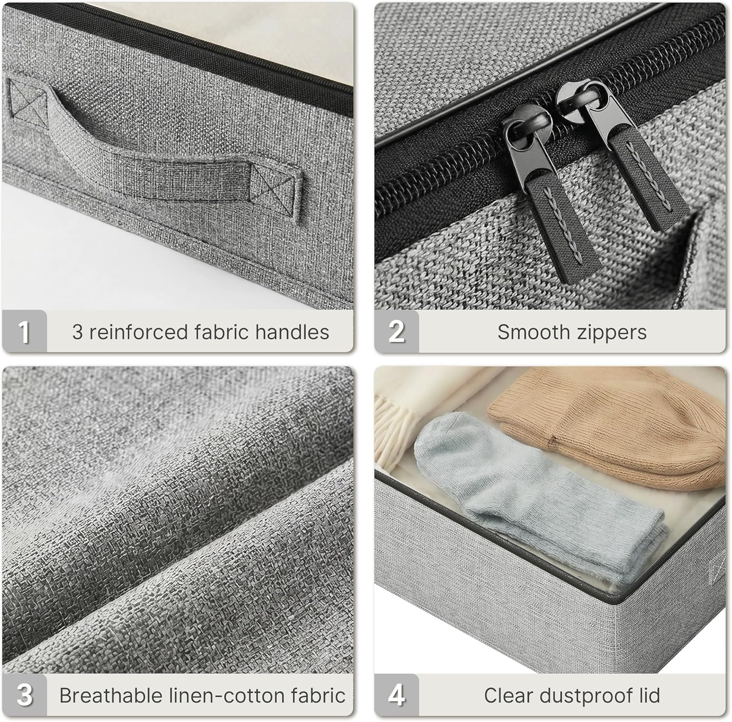 2-Pack Under Bed Storage Containers, 4.5 Inches Tall Low Profile Underbed Clothes Storage Organizer Bin with Sturdy