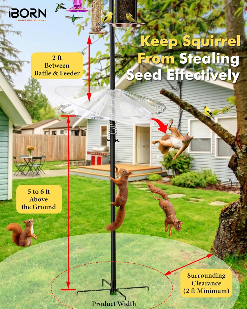 Spring Squirrel Baffle for Bird Feeder Pole, 19.6” Oversized Spring Squirrel Guard Defender, Bird Feeder for Outdoors