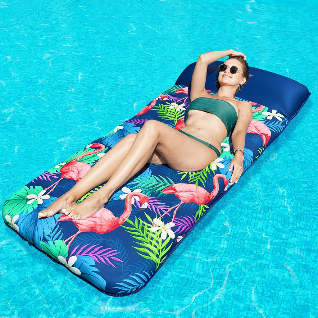Oversized Pool Floats Adults - 72" x38'' X-Large Fabric Covered Tanning Pool Lounger, Inflatable Pool Float with