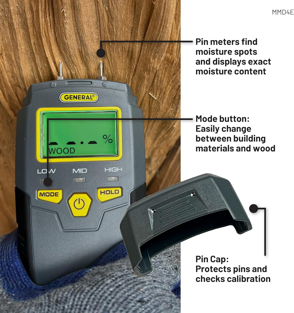 MMD4E Moisture Meter for Wood, Walls & Water Leak Detection | Pinless wood moisture meter for drywall & walls.