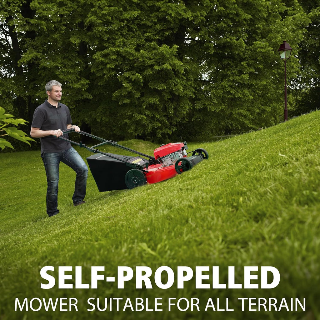 21" Self-Propelled Gas Lawn Mower | 170cc OHV Engine | Rear-Wheel Drive for Slopes | 3-in-1 Bag, Mulch & Discharge |