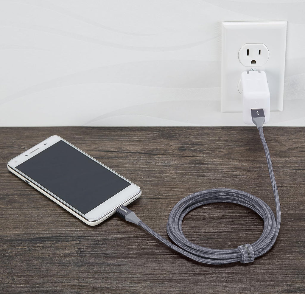 Micro USB to USB-A 2.0 Fast Charging Cable, Nylon Braided Cord, Android Charger, 480Mbps Transfer Speed, 6 Foot, Dark