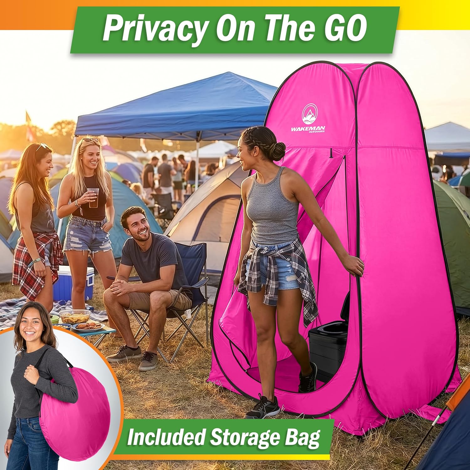 Pop Up Changing Tent, 3.3 x 3.3 x 6.2ft, Camping Shower Tent for Portable Toilet Stall or Dressing Room with Carry