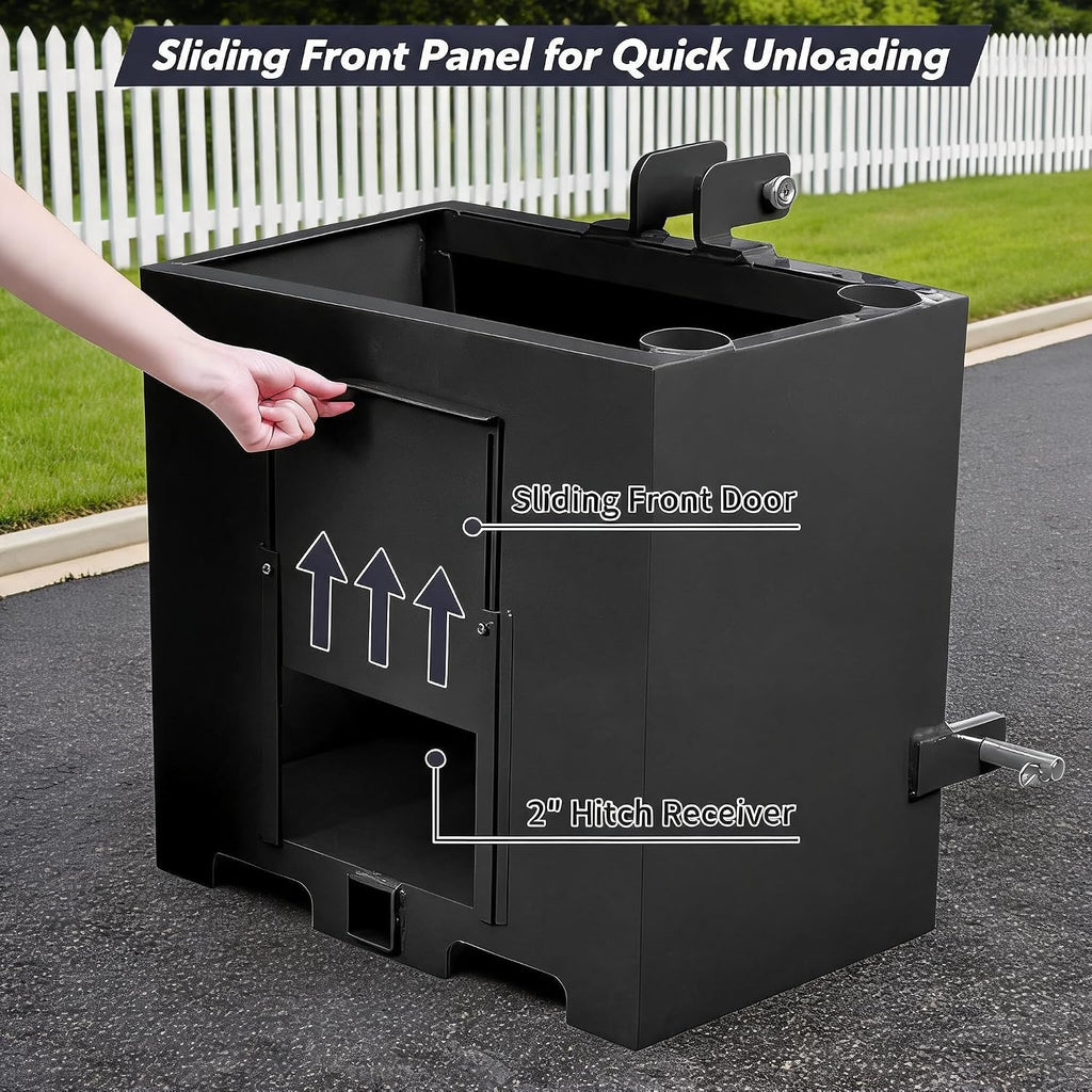 Heavy Duty 3 Point Ballast Box, 800 lbs Capacity, 5 cu.ft Steel Tractor Ballast Box Black, Fits Category 1 Tractor