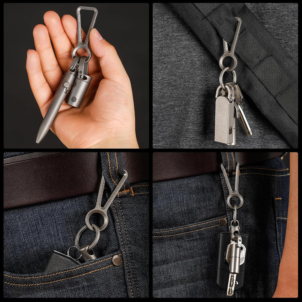 KM01 Titanium EDC Keychain Clip with Bottle Opener | Quick Release Carabiner Key Ring Holder, Compact Pocket Tool
