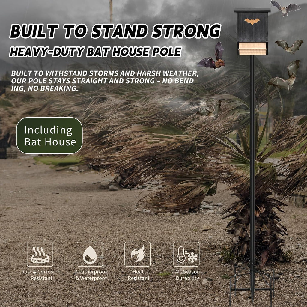 15 FT Bat House with Telescoping Pole Kit, Heavy Duty 10-Section Adjustable Martin Bat House Pole with Ground Socket