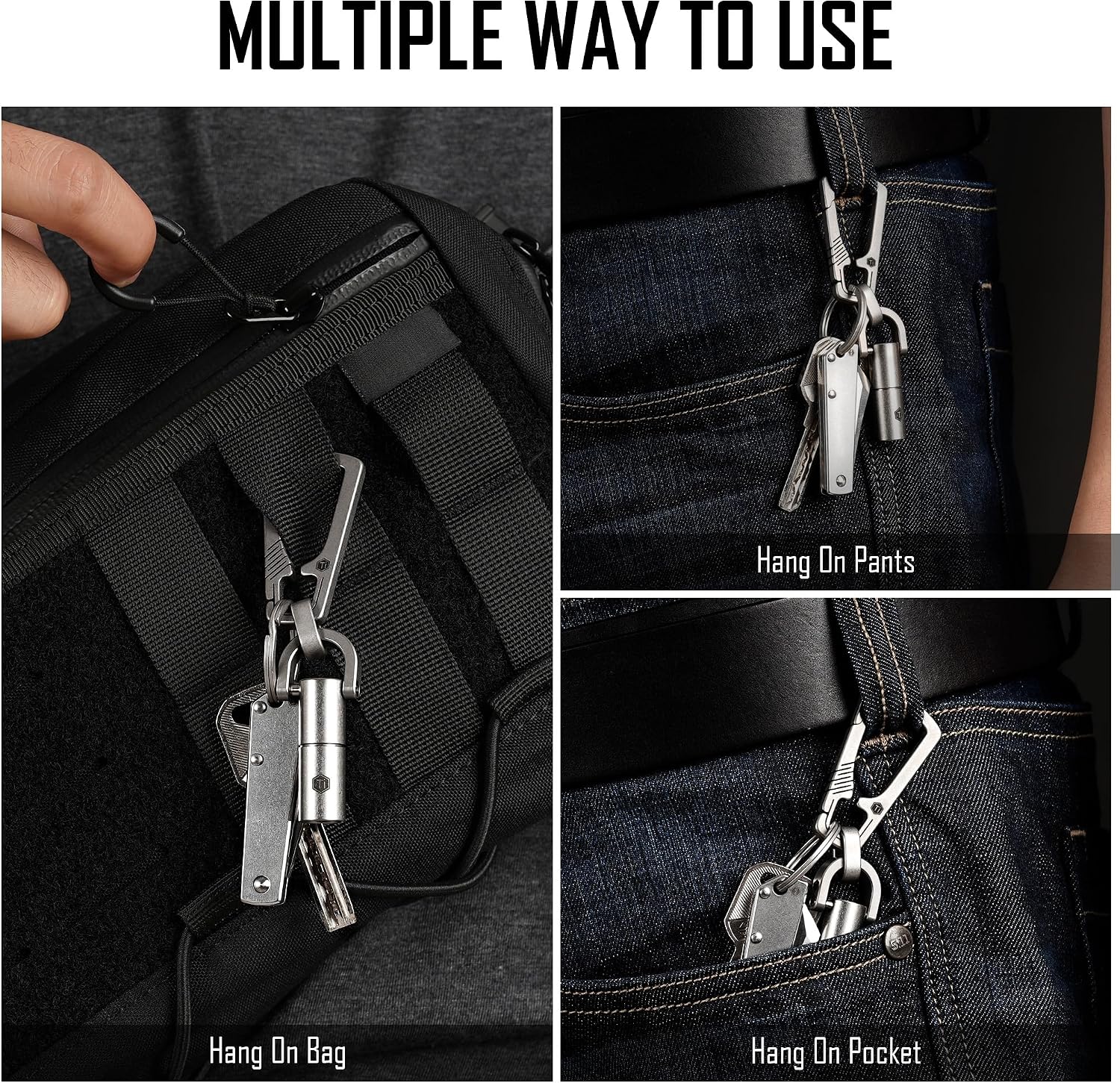 Titanium Carabiner Keychain Clip, Quick Release EDC Key Holder Organizer with Key Ring