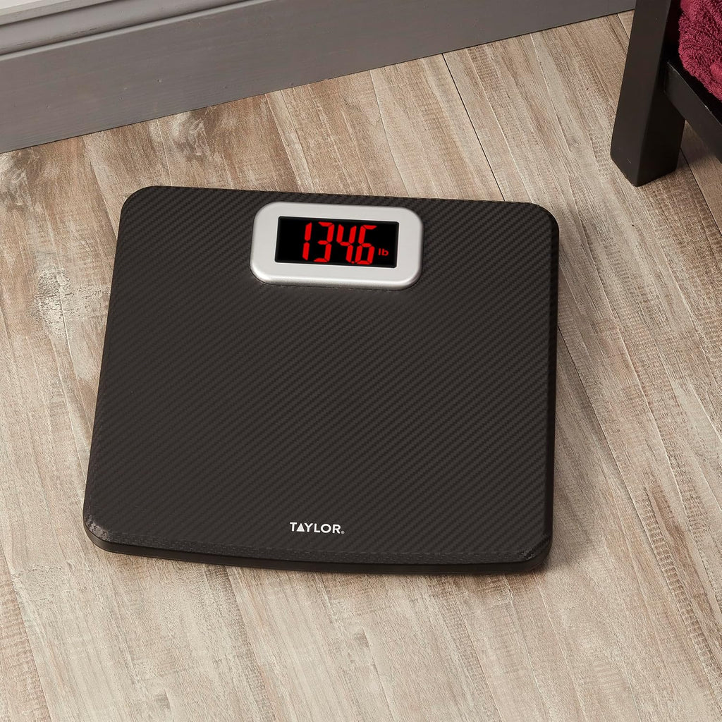 Digital Bathroom Scale, Body Weight Scale 400 LB Capacity, Carbon Fiber Anti-Slip Mat, 11.8 x 11.8 Inch Platform, Black