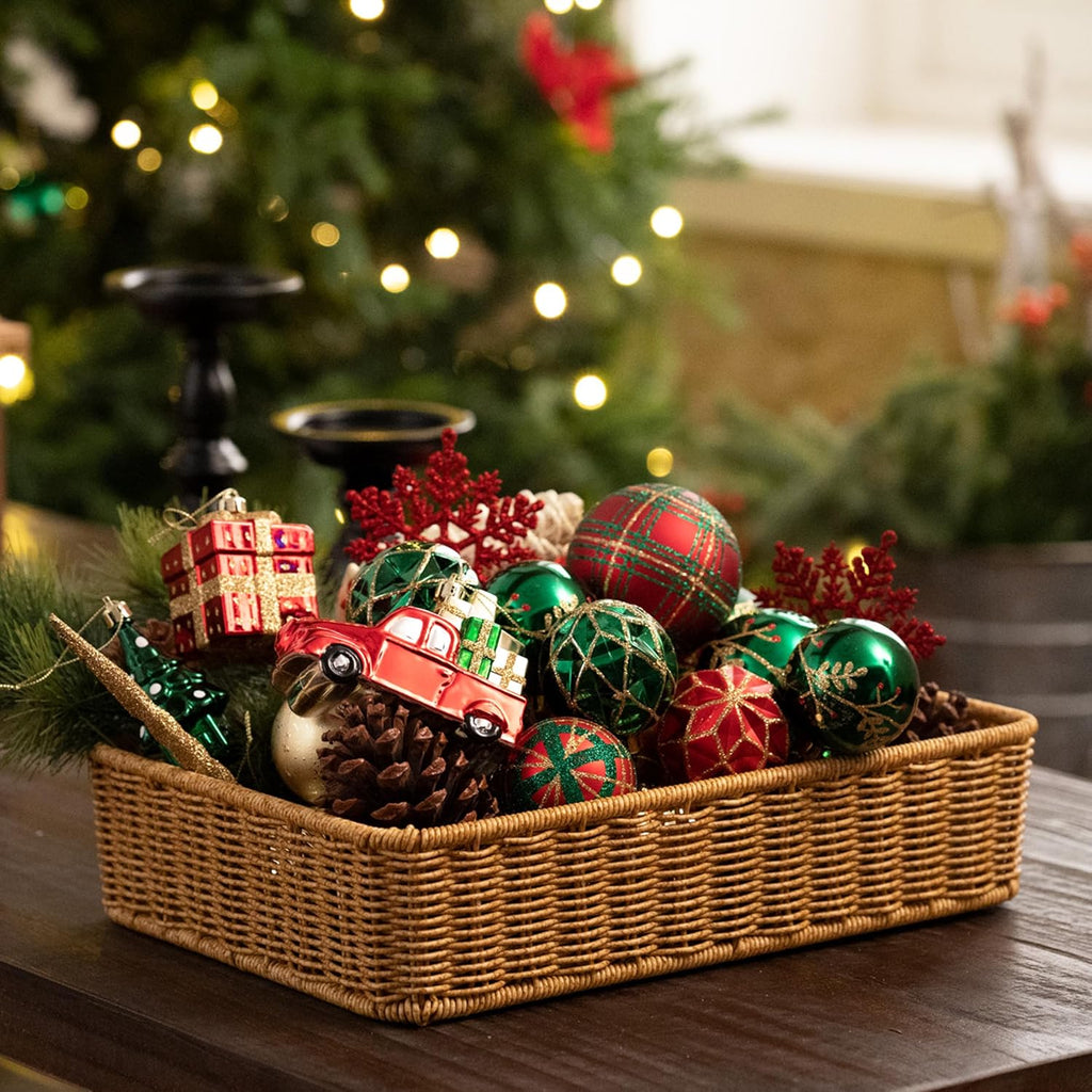Christmas Tree Ornaments Set, 155ct Red Green and Gold Shatterproof Christmas Tree Decorations Bulk, Traditional