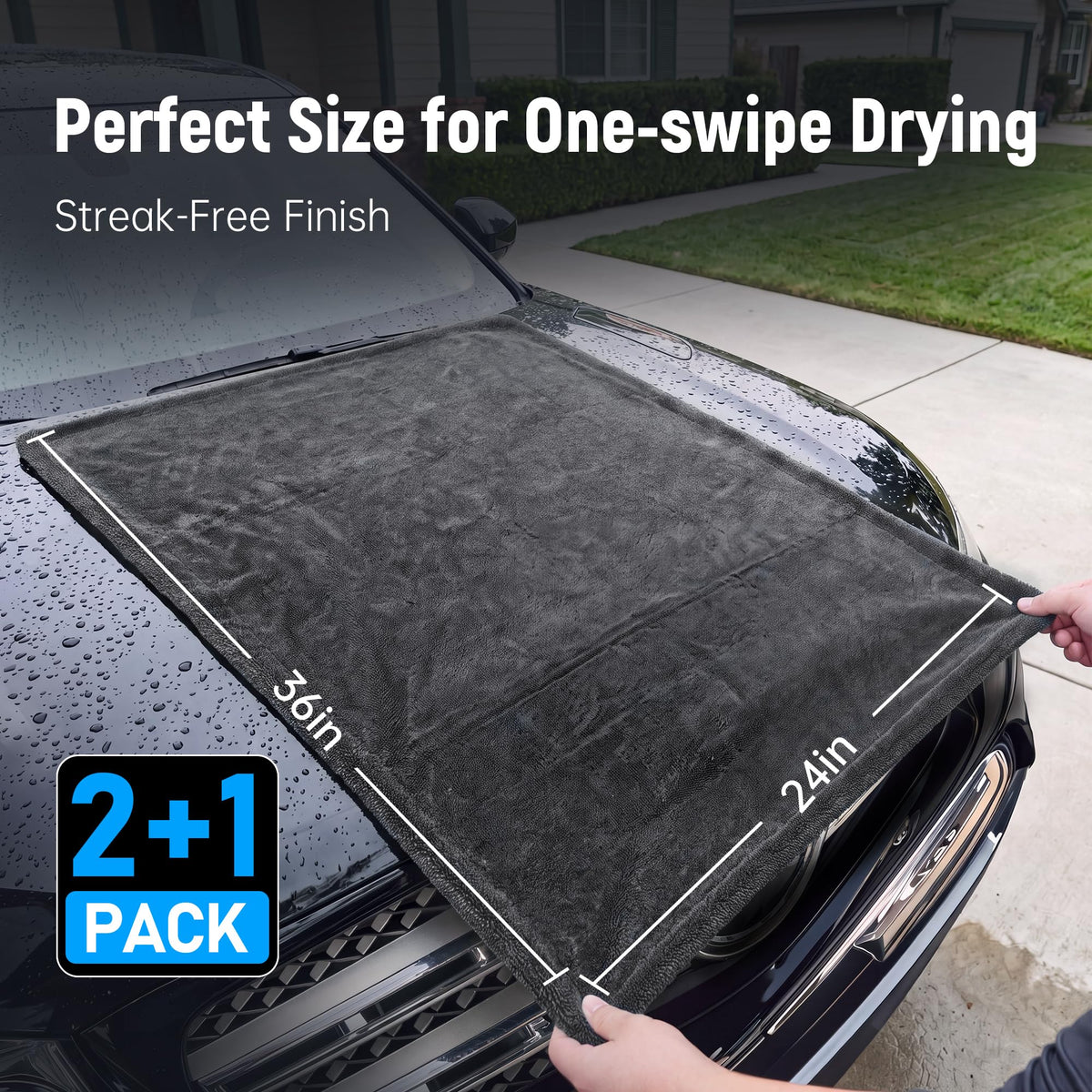 3-Piece Car Drying Towels, 1300 GSM 70/30 Twist-Loop Microfiber, Gray