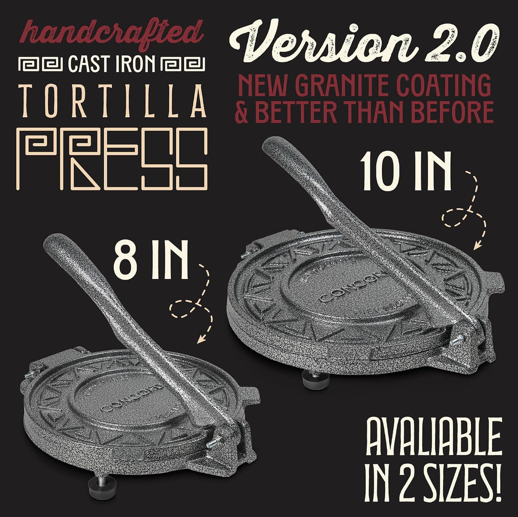 Cast Iron Heavy Duty Tortilla Press (Version 2.0). Commercial Grade Pataconera Presser. Perfect Maker for Flour or
