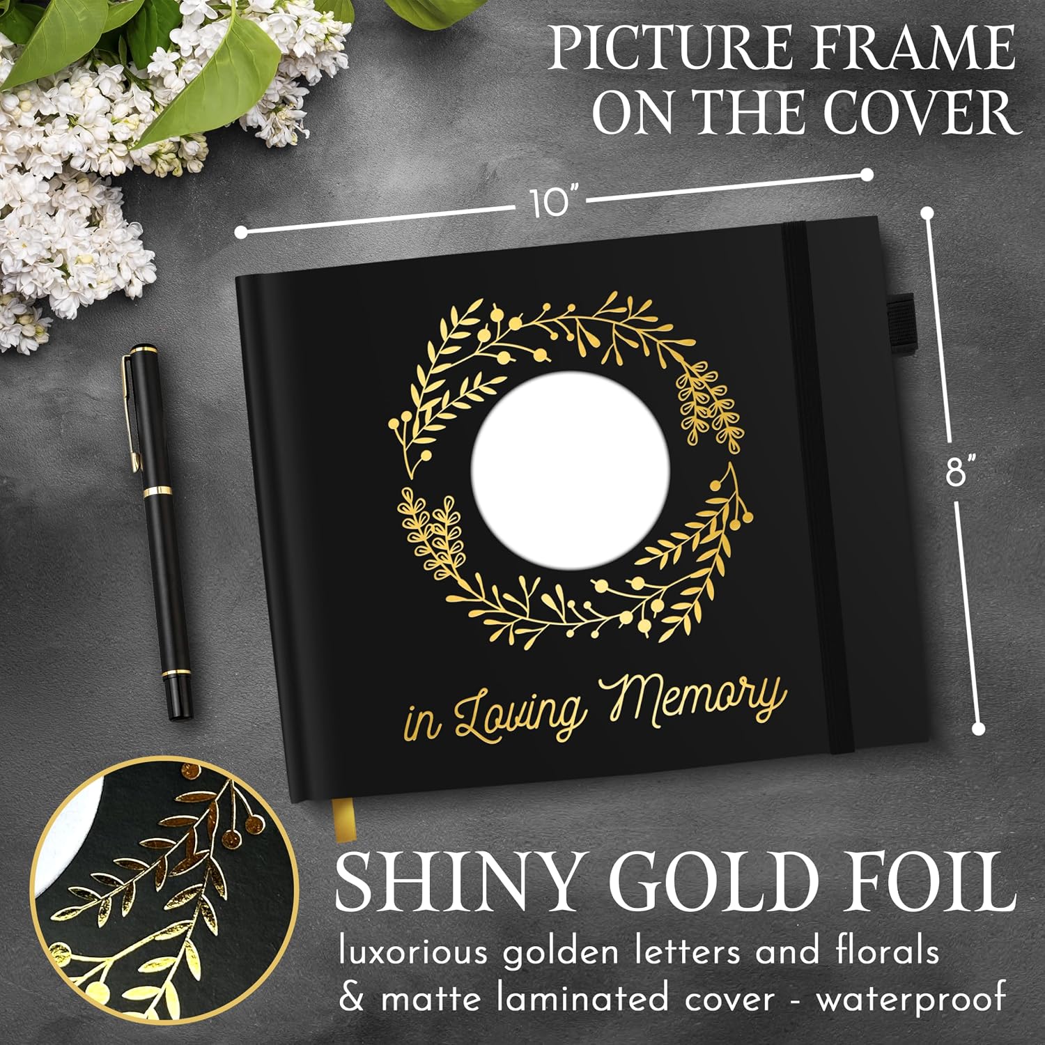 Elegant Black Funeral Guest Book, 10 x 8 Inches 120 Pages Guest Book for Funeral, 360 Entries Guest Book for Funeral