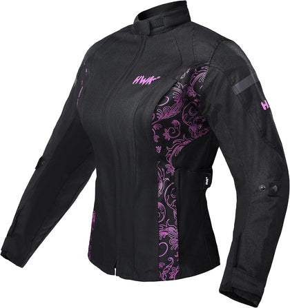 HWK Motorcycle Jacket Women with CE Armor, Codura Water Resistant - Medium