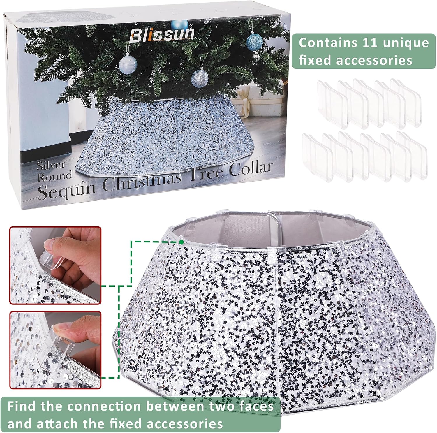 Christmas Tree Collar, Sequin Christmas Tree Skirt, Folable Christmas Tree Ring, Xmas Tree Stand Base Cover for