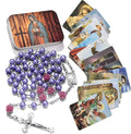Rosary Beads Catholic Necklace Holy Soil Medal Cross Crucifix with Metal Box and 18pcs Prayer Cards