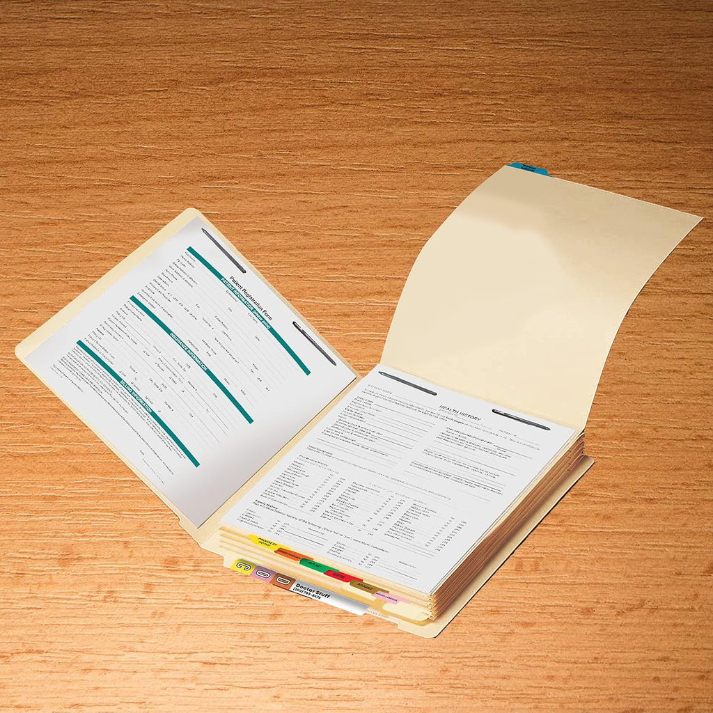 Bottom Tab Medical Fileback Divider Sets, Set of 8 Color-Coded, 40 Sets/Box | Doctor Stuff Pre-Printed Mylar Fileback