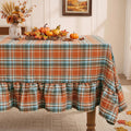 Thanksgiving Plaid Ruffled Tablecloth Rectangle 60x120 Inch Rust