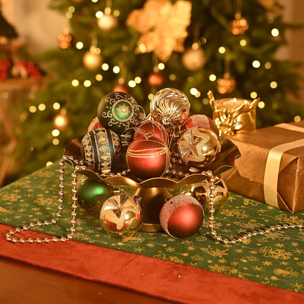 Ornaments for Christmas Tree Decorations, 16ct 2.36 Inches Red Green Blue and Gold Shatterproof Christmas Ornaments