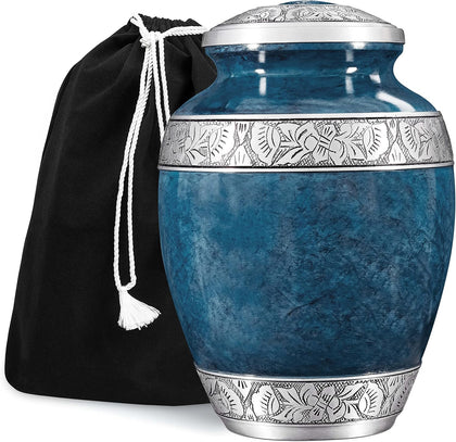 Cremation Urn for Adult Human Ashes - Funeral Memorial - (Blue - 10" x 7")