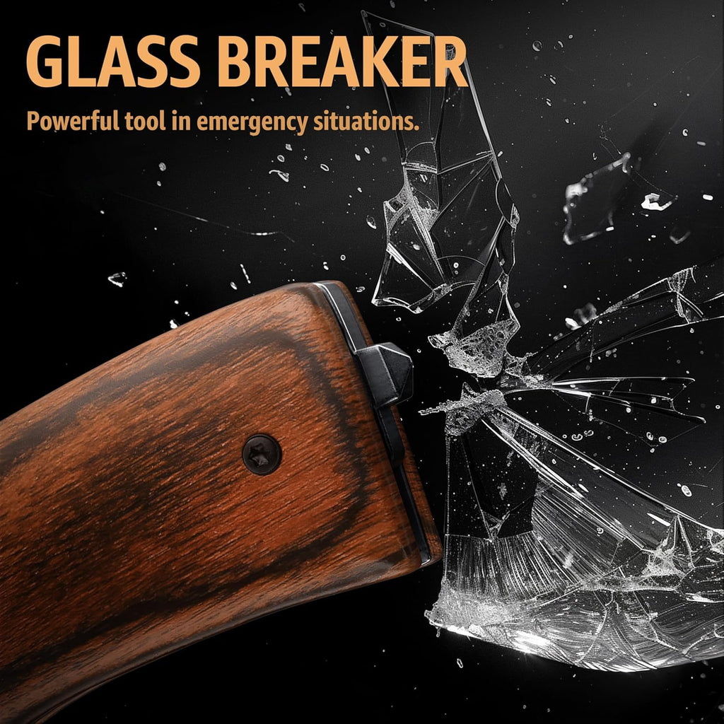 Spring Assisted Pocket Knife with Wood Handle & Glass Breaker & Pocket Clip - 3.66" Sharp Blade - Tactical Folding