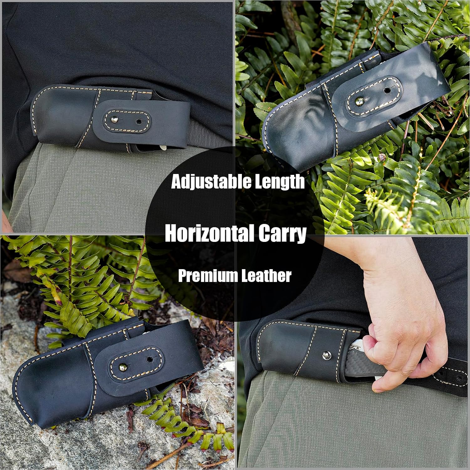 Leather Knife Sheath for Belt - Horizontal Carry Knife Holster - EDC Belt Organizer - Leather Multitool Sheath Pouch