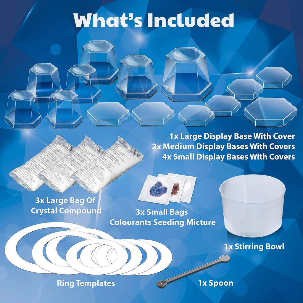 7 Crystal Growing Science Experimental Kit with Display Cases - Easy DIY STEM Toy Lab Experiment Specimens