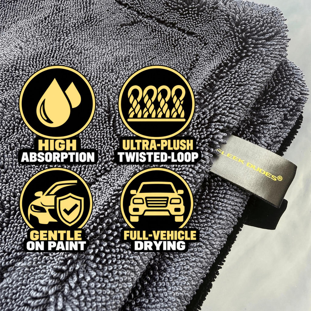 Sleek Max Dry 2K - 2000GSM Microfiber Car Drying Towel, 20x31in, Black
