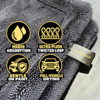 Sleek Max Dry 2K - 2000GSM Microfiber Car Drying Towel, 20x31in, Black