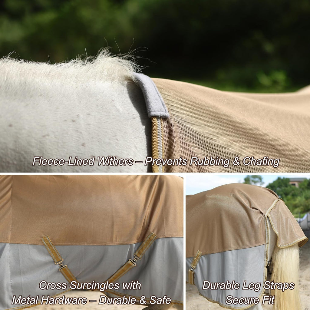 Breathable and UV Protective Tear-Resistant Mesh Horse Fly Sheet Comfy Equine Summer Sheet with Removable Web Leg Straps
