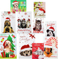 10-Pack Printed Christmas Gift Boxes, 3-Sizes, Santa Paws Animals Pets Cats Dogs Design