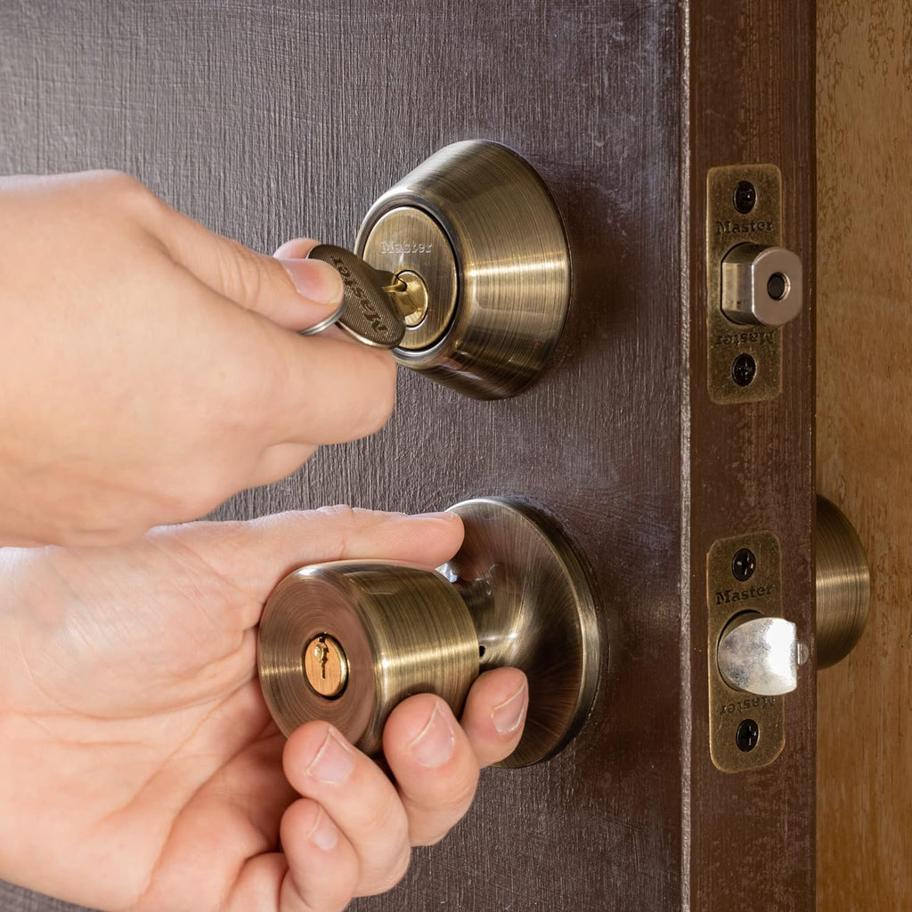 Keyed Entry Door Lock, Single Cylinder Deadbolt with Matching Tulip Style Knob, Antique Brass, TUCO0605,Combo