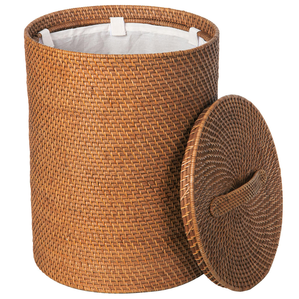 SMALL Rattan Laundry Hamper with Lid and Removable Liner Honey Brown