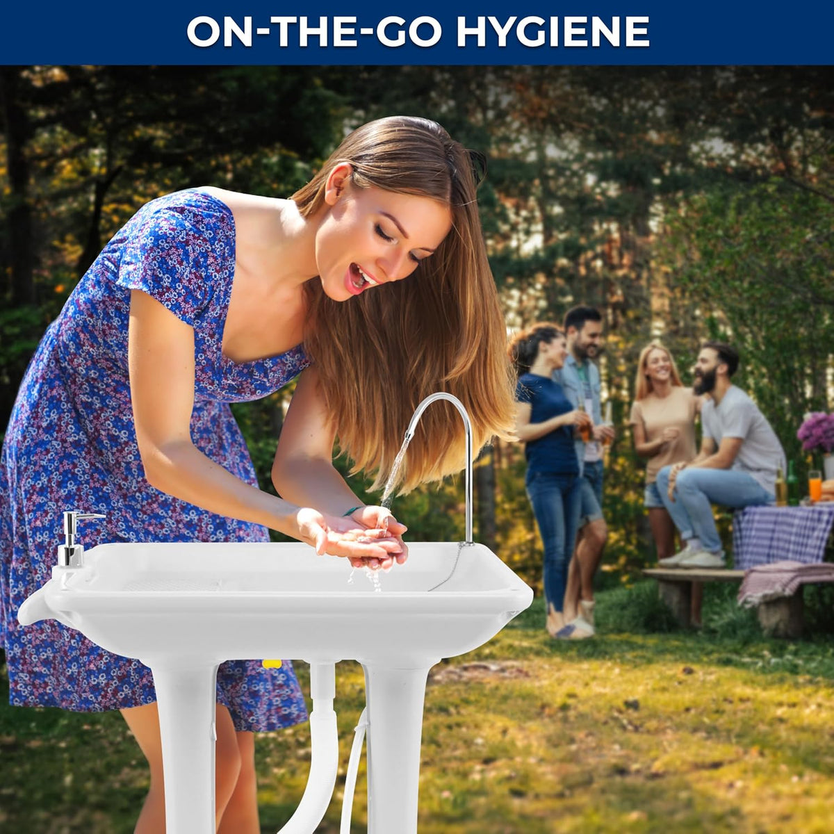 Portable Hand Washing Station, 100+ Hand Washes, Hands-Free Foot Pump, Soap Dispenser, and Drain Hose, Ideal for