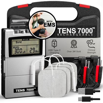 Rechargeable Tens Unit Muscle Stimulator, EMS Muscle Stimulator, Back Pain Relief, 4 Electrodes/Unit Pads, Period