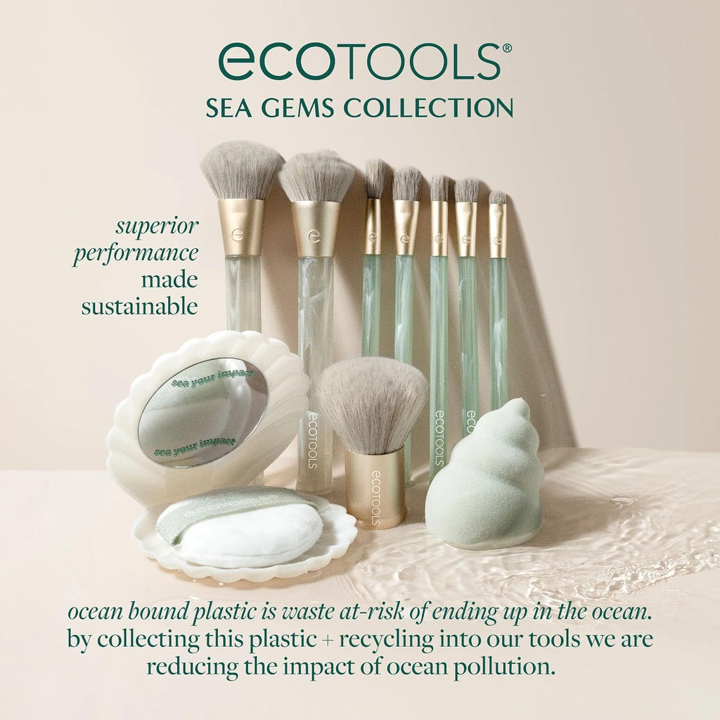 Sea Gems Face Makeup Brush & Sponge 4-Piece Set | Blend an even base with a makeup brush set with beauty sponge