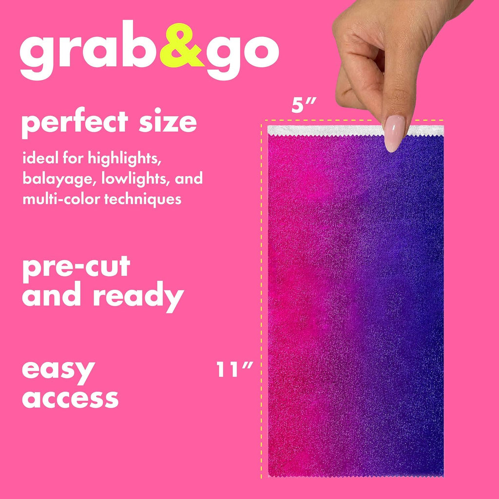 Pink/Purple Gradient Pop-up Foil, 400 Count Pre-Cut Sheets | Non-Slip Embossed Texture, 5" x 11" Hair Foil for